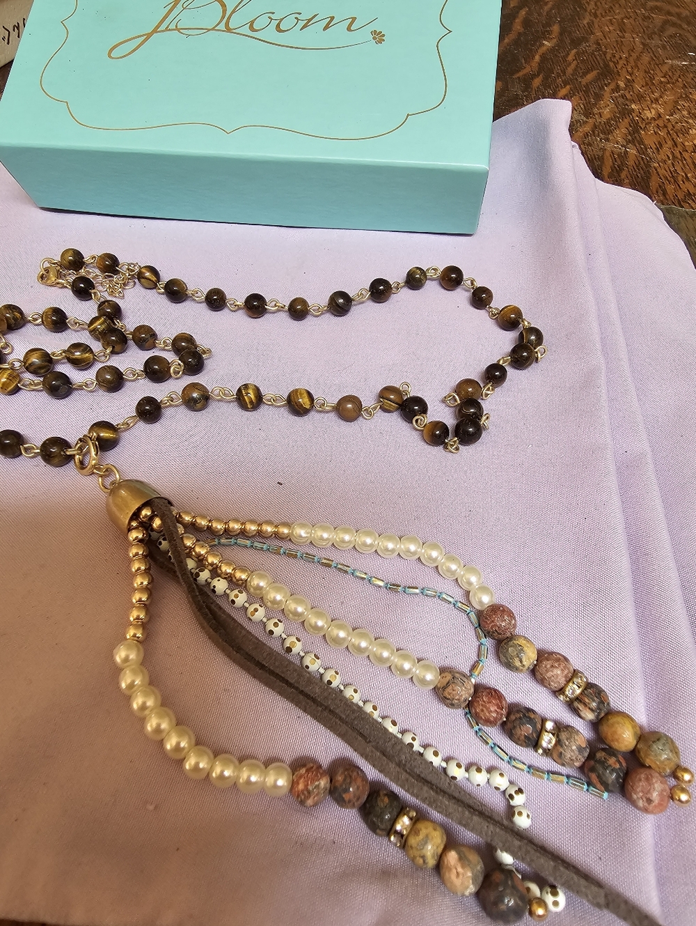 J Bloom Brown, Gold, and Cream Multistrand Tassel Necklace